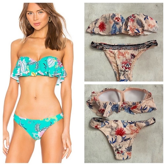 New! SET Seafolly water garden Floral Ruffled Top Hipster Bottoms 28565